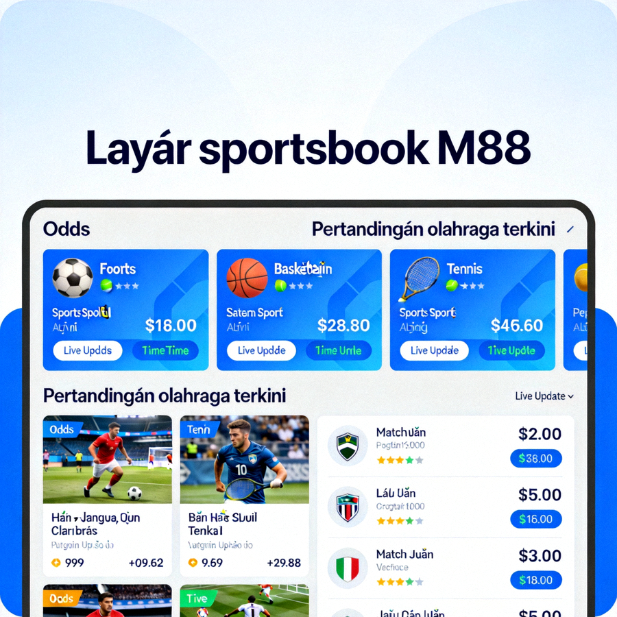 Layar sportsbook M88 menampilkan odds dan pertandingan olahraga terkini